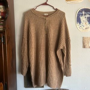 Free People Brown Ribbed Henley Sweater